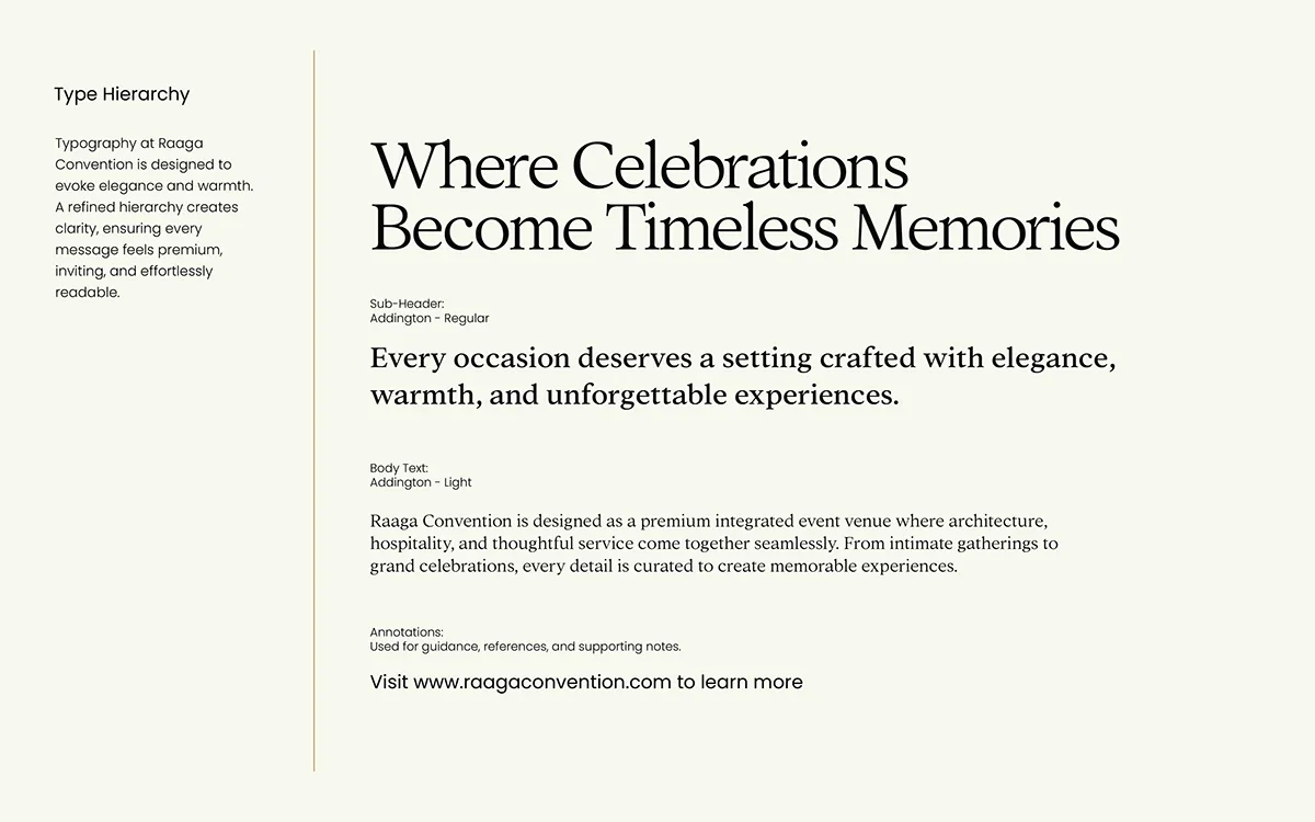 Raaga Convention — Typography and messaging hierarchy