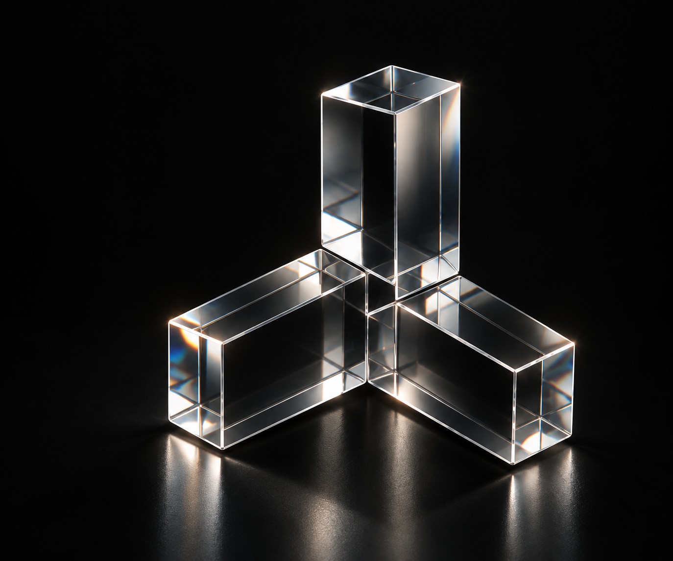 Connected optical-glass forms representing the T3X practice
